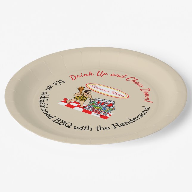 Funny Caveman Summer Holidays BBQ Party Paper Plates (Angled)