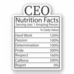 Funny CEO Nutrition Facts, Gift for CEO Sticker