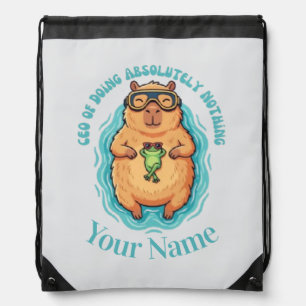 Funny CEO of Doing Nothing Capybara Drawstring Bag