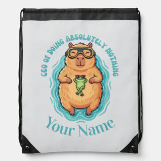 Funny CEO of Doing Nothing Capybara Drawstring Bag
