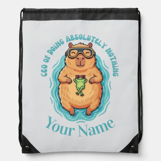 Funny CEO of Doing Nothing Capybara Drawstring Bag (Front)