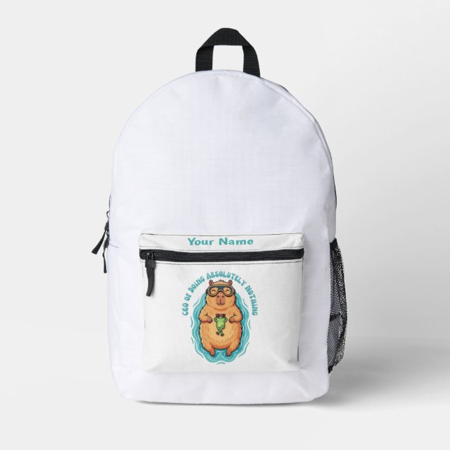 Funny CEO of Doing Nothing Capybara Printed Backpack (Front)
