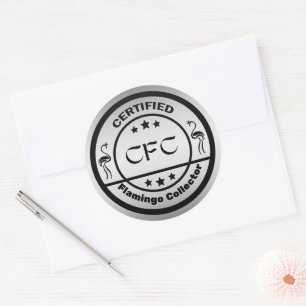 Funny Certified Flamingo Collector Black & Silver Classic Round Sticker