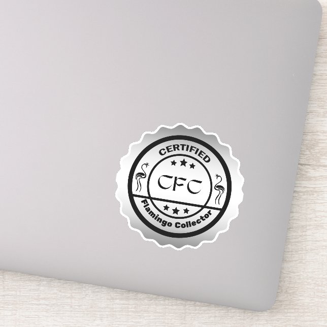 Funny Certified Flamingo Collector Black & Silver Sticker (Detail)