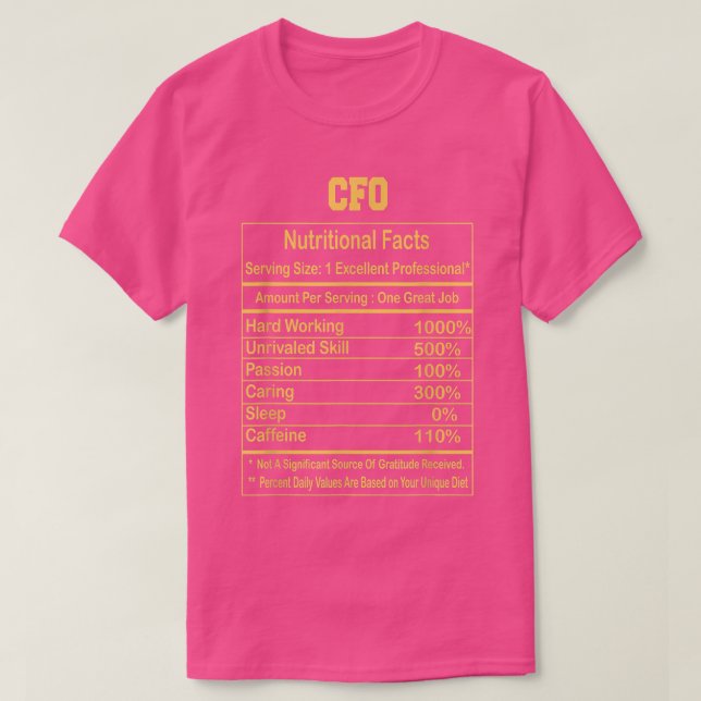 Funny CFO Nutritional Facts Motivational Quote  T-Shirt (Design Front)