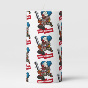 Funny Chainsaw Clown Happy Halloween Cartoon Pillar Candle