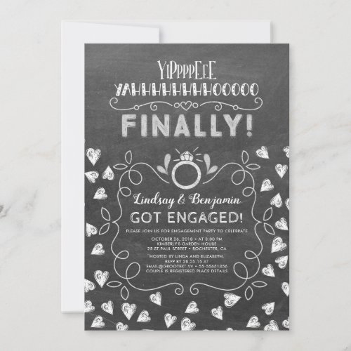 Funny Chalkboard Style Finally Engagement Party Invitation