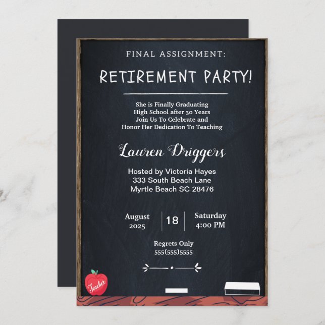 Funny Chalkboard Teacher Retirement Invitation (Front/Back)