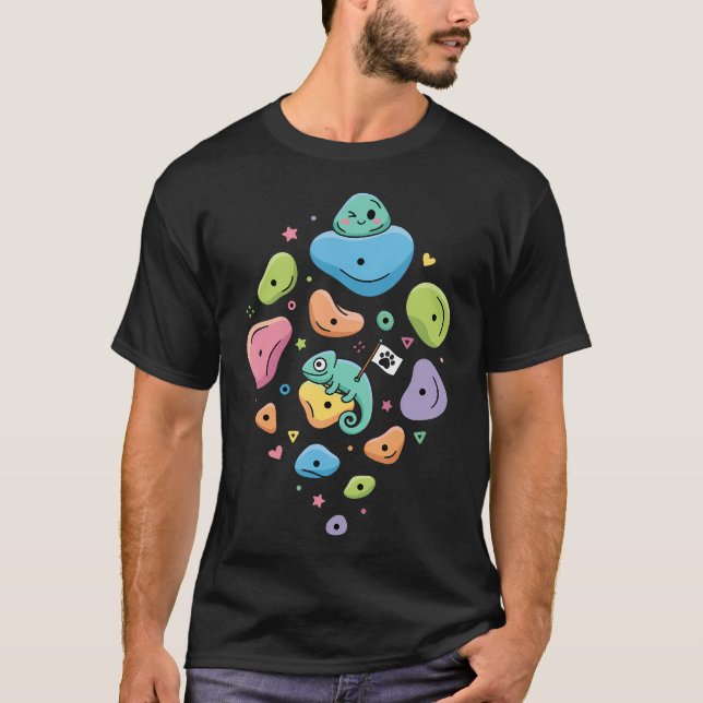 Funny Chameleon Rock Climbing Bouldering T-Shirt (Front)