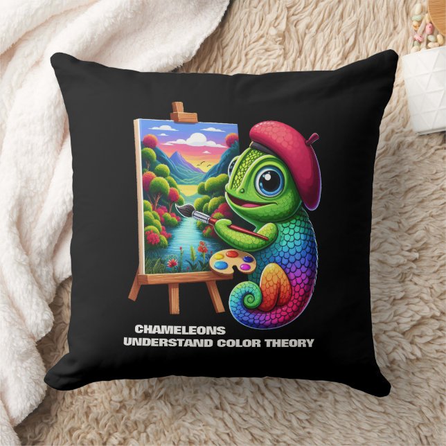 Funny Chameleons Understand Color Theory Throw Pillow (Blanket)