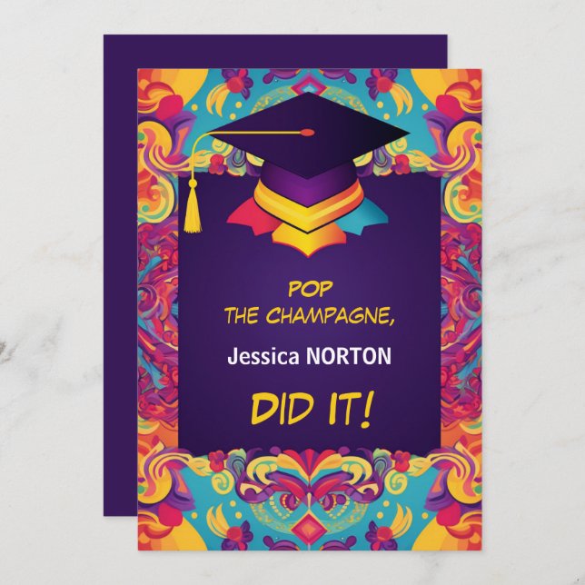 Funny Champagne & Confetti Bash Invitation (Front/Back)