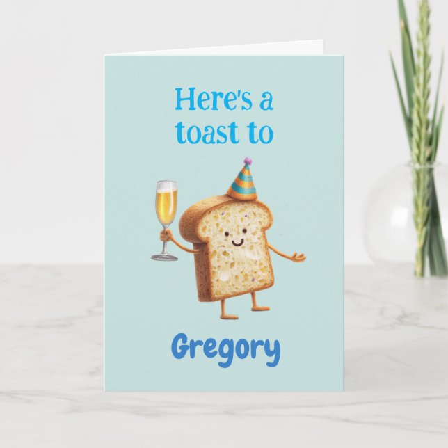 Funny Champagne Toast Character for Men, Bubbly  Card (Front)