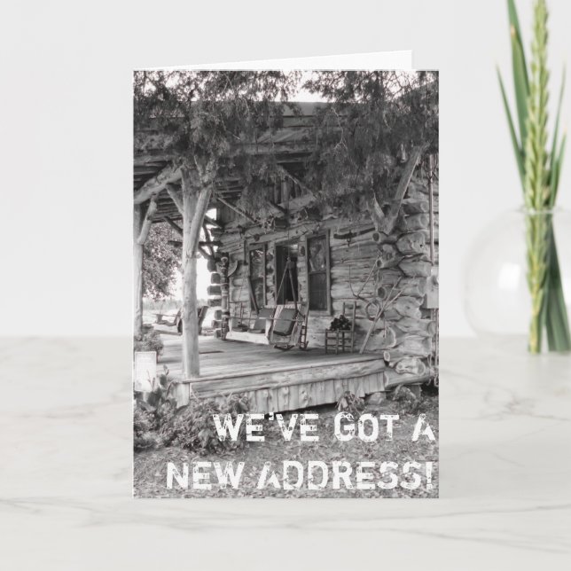 Funny Change Address Housewarming Cottage Cabin Announcement (Front)