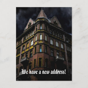 Funny change of address with haunted house announcement postcard