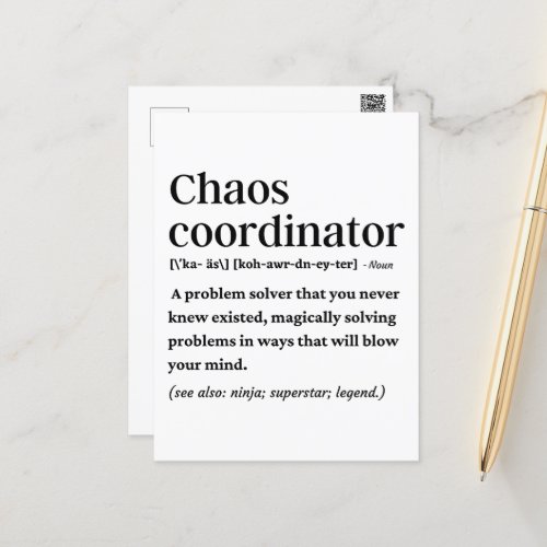 Funny chaos coordinator definition postcard