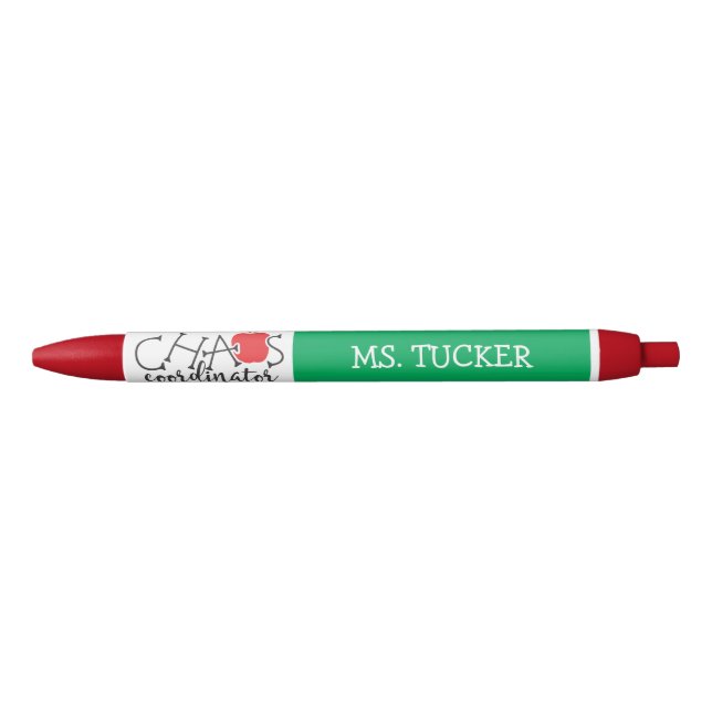 Funny Chaos Coordinator Teacher Apple Red Green Pen (Front)
