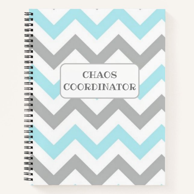 Funny chaos coordinator zigzag teal grey white notebook (Front)