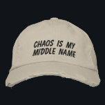 Funny Chaos Personality Sarcastic Relatable Humor Embroidered Baseball Cap<br><div class="desc">This distressed baseball cap features bold embroidered text that leans into messy energy, sarcastic self-awareness, and everyday chaos. The casual, worn-in style makes it an easy grab for errands, school drop-offs, rehearsals, travel days, or any moment when life feels delightfully unorganized. A great gift idea for parents, creatives, and anyone...</div>