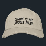 Funny Chaos Personality Sarcastic Relatable Humor Embroidered Baseball Cap<br><div class="desc">This distressed baseball cap features bold embroidered text that leans into messy energy, sarcastic self-awareness, and everyday chaos. The casual, worn-in style makes it an easy grab for errands, school drop-offs, rehearsals, travel days, or any moment when life feels delightfully unorganized. A great gift idea for parents, creatives, and anyone...</div>
