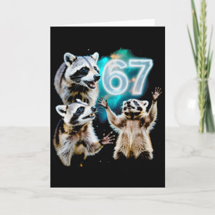 Funny Chaotic Raccoon Howling At 67 Cosmic Six Sev Card