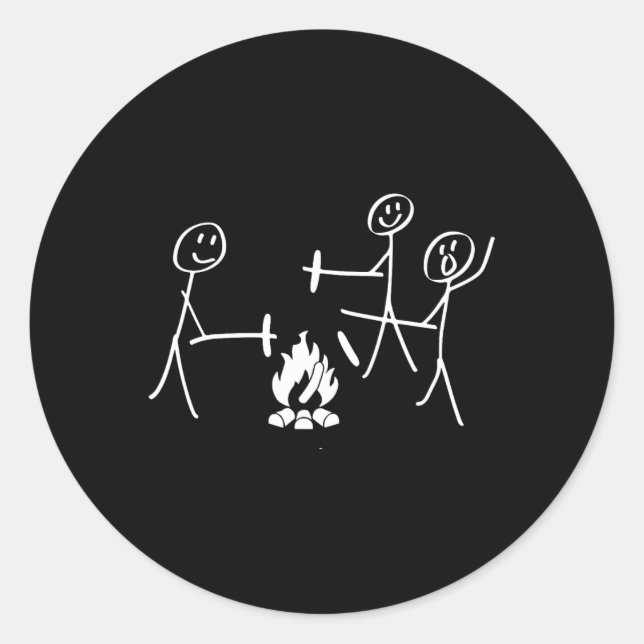 Funny Characters Dancing Around Fire  Classic Round Sticker (Front)