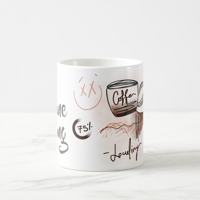 Funny Charging Caffeine Sketch Monogram Coffee Mug (Center)