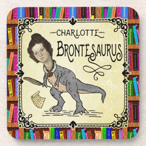 Funny Charlotte Bronte Saurus Dinosaur Book Reader Beverage Coaster