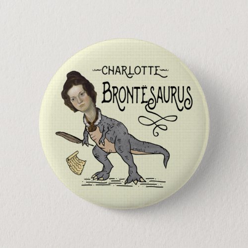 Funny Charlotte Bronte Saurus Dinosaur Book Reader Button