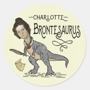 Funny Charlotte Bronte Saurus Dinosaur Book Reader Classic Round Sticker