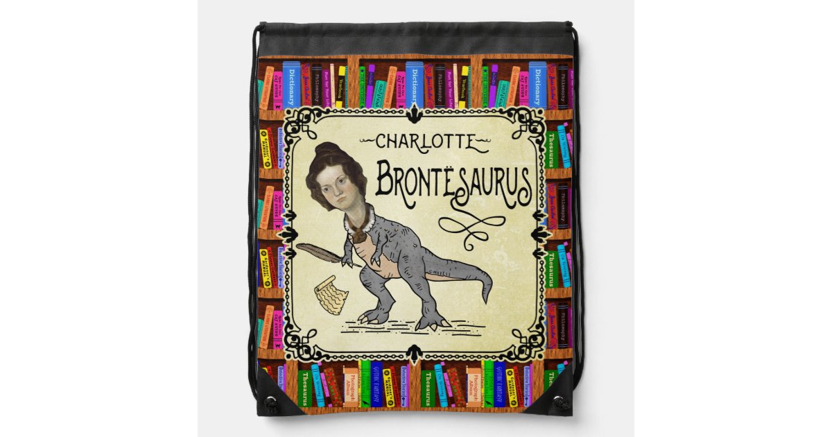 Funny Charlotte Bronte Saurus Dinosaur Book Reader Drawstring Bag Zazzle