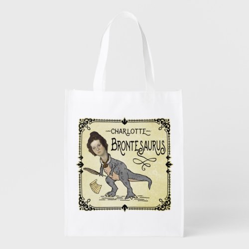 Funny Charlotte Bronte Saurus Dinosaur Book Reader Grocery Bag