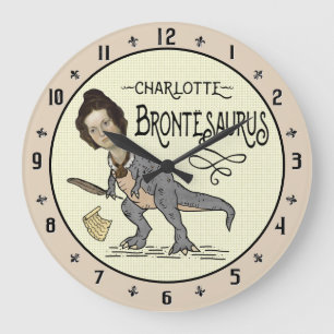 Funny Charlotte Bronte Saurus Dinosaur Book Reader Large Clock
