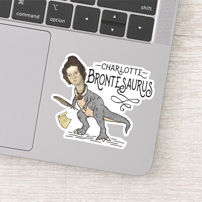 Funny Charlotte Bronte Saurus Dinosaur Book Reader Sticker (Detail)