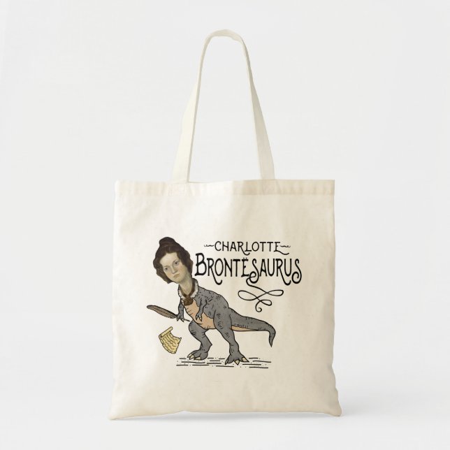 Funny Charlotte Bronte Saurus Dinosaur Book Reader Tote Bag (Front)
