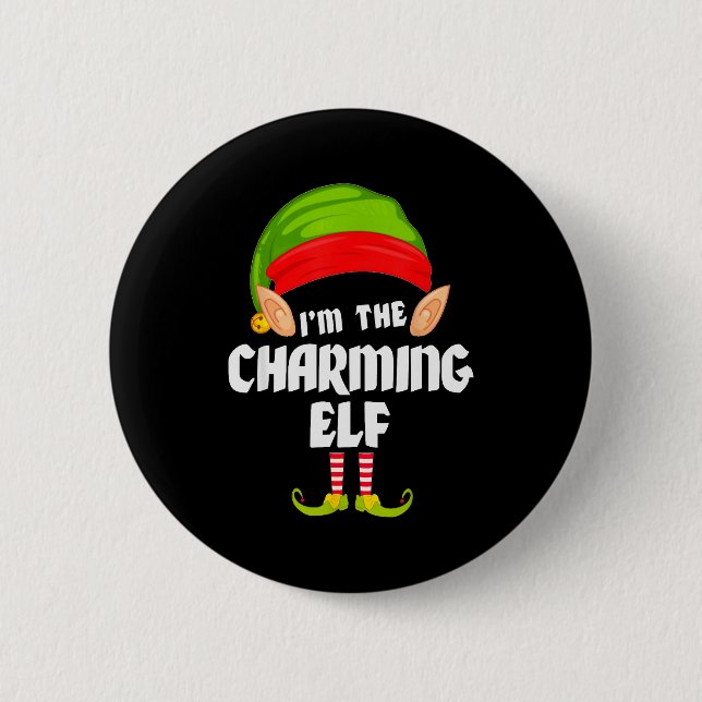 Funny Charming Elf Matching Family Group Pj Christ Button (Front)