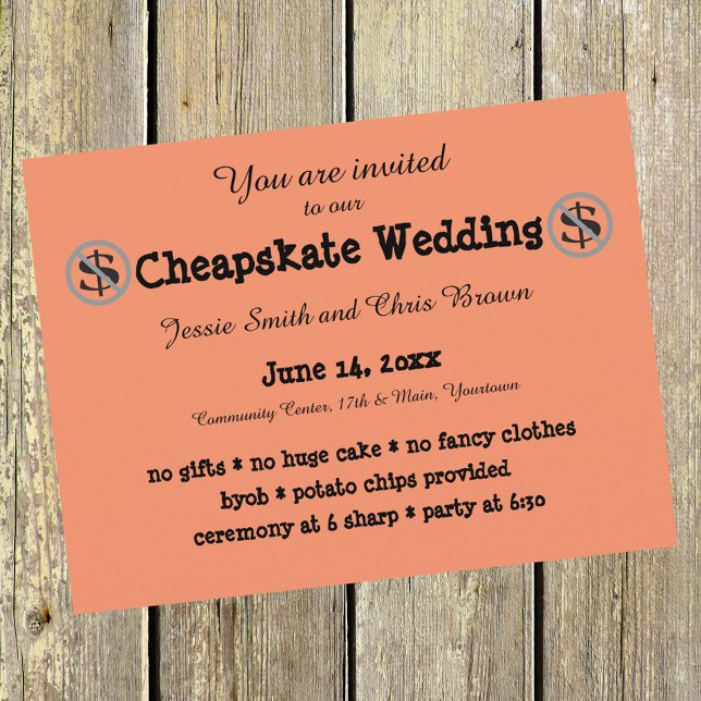 Funny Cheapskate Wedding Invitation Postcard (Creator Uploaded)