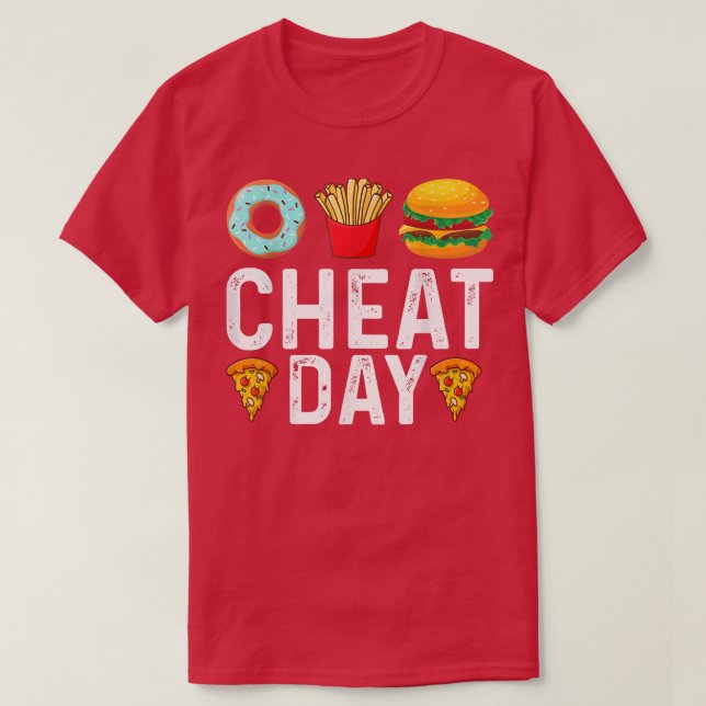 Funny Cheat Day Outfit, Donuts, Fries, Pizza & Ham T-Shirt (Design Front)
