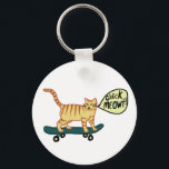 Funny Check MEOWT Skateboarding Cat Keychain<br><div class="desc">Get the party started with this skateboarding cat. Hand made art just for you! Customize it with your own text. Check my shop for more matching designs and more products like stickers,  tshirts and more!</div>