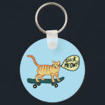 Funny Check MEOWT Skateboarding Cat Keychain<br><div class="desc">Get the party started with this skateboarding cat. Hand made art just for you! Customize it with your own text. Check my shop for more matching designs and more products like stickers,  tshirts and more!</div>