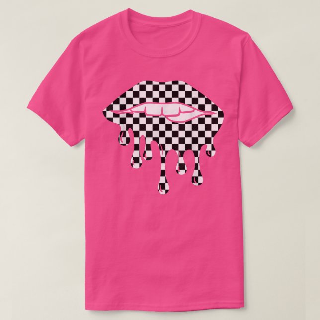 Funny Checkerboard Black White Lip Women  T-Shirt (Design Front)