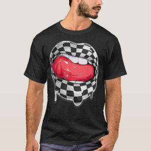 Funny Checkered Black White Lip Cute Checkerboard T-Shirt