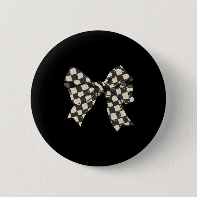 Funny Checkered Coquette Bow For Men Women 1  Button (Front)
