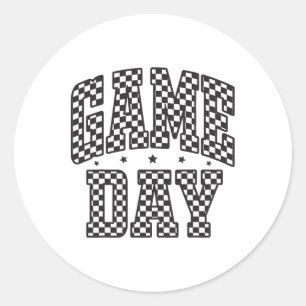 Funny Checkered Game Day Footll Black White Gift W Classic Round Sticker