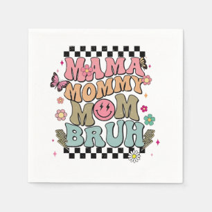 Funny Checkered Mama Flowers Mother’s Day Cute Mom Napkins