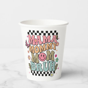 Funny Checkered Mama Flowers Mother’s Day Cute Mom Paper Cups