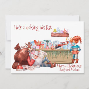Funny Checking List Santa Workshop Covid 2021 Holiday Card