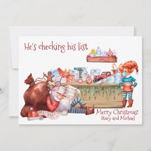 Funny Checking List Santa Workshop Covid 2021 Holiday Card