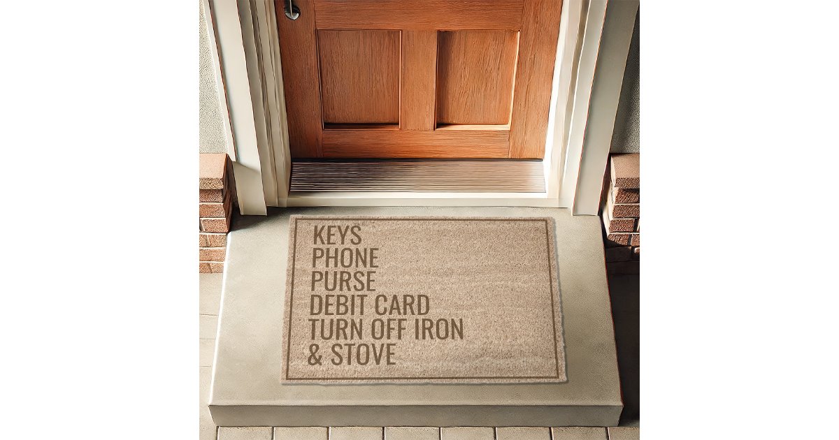 Doormat Flash Card.pdf Funny Checklist Customizable Reminder Fiber Doormat | Zazzle