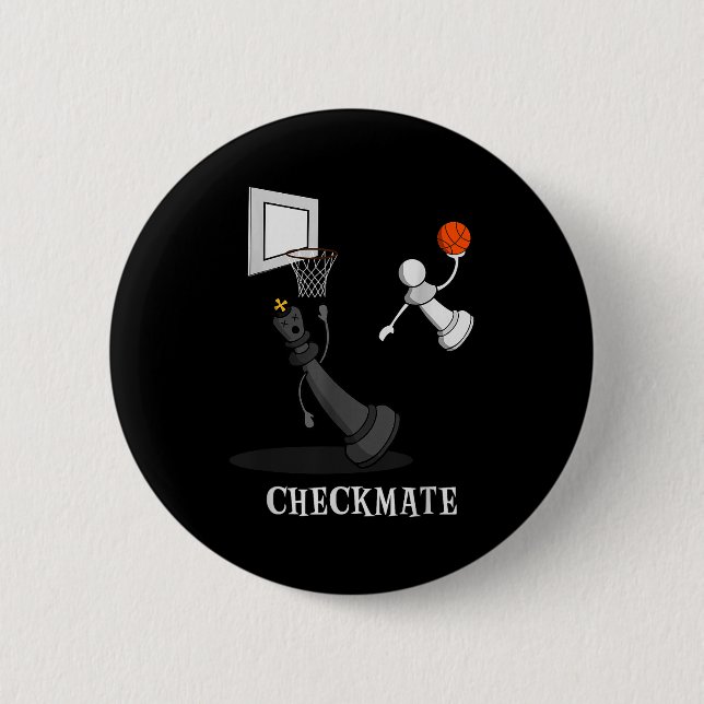 Funny Checkmate Chess Basketball Game Board King P Button (Front)
