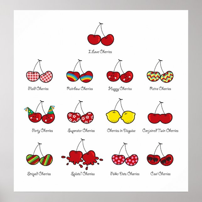 Funny Cheeky Cherries Cute Twins Nursery Art Print (Front)